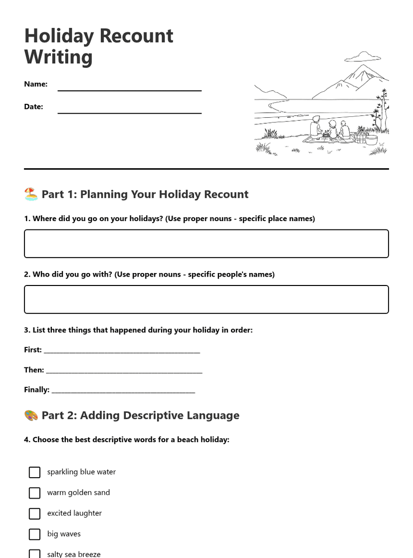 Holiday Recount Writing