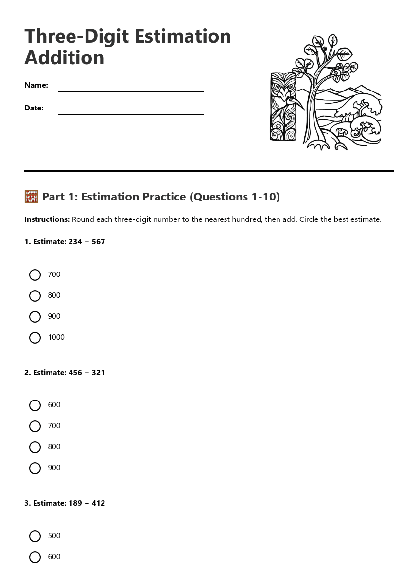 Three-Digit Estimation Addition worksheet preview
