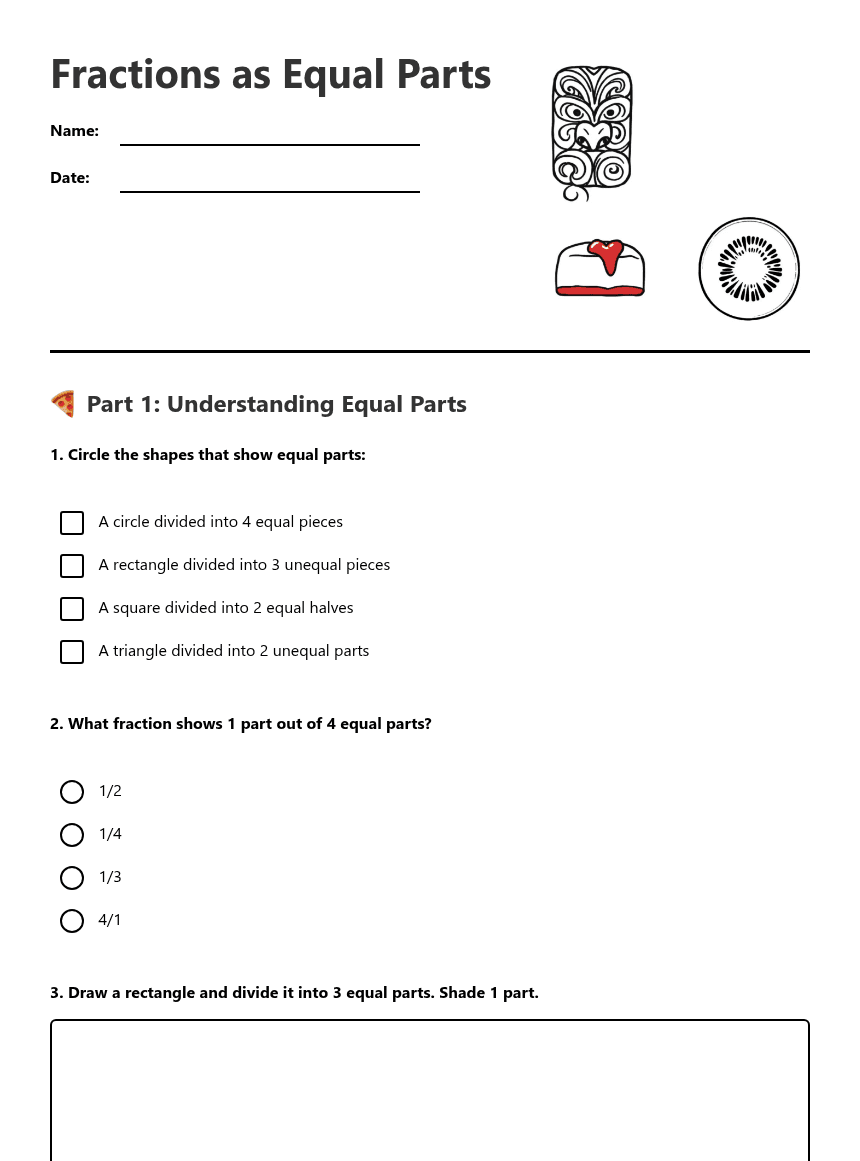Fractions as Equal Parts worksheet preview