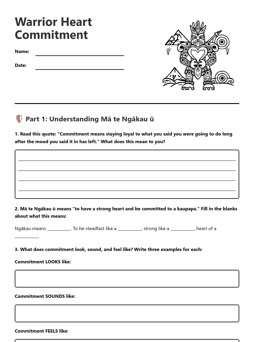 Warrior Heart Commitment worksheet preview
