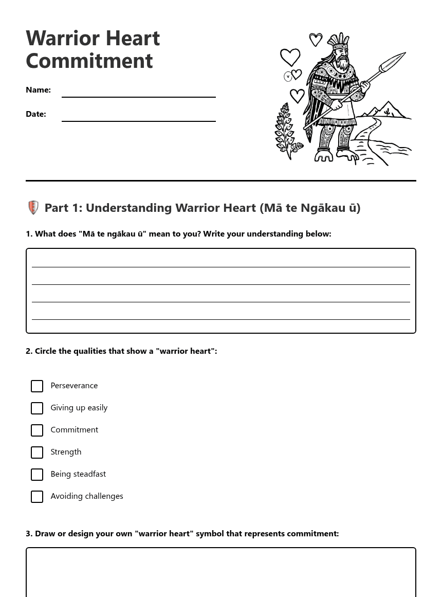 Warrior Heart Commitment worksheet preview