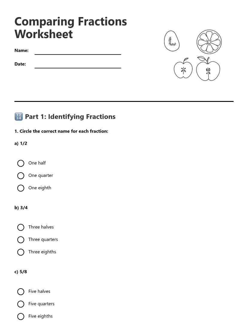 Comparing Fractions Worksheet