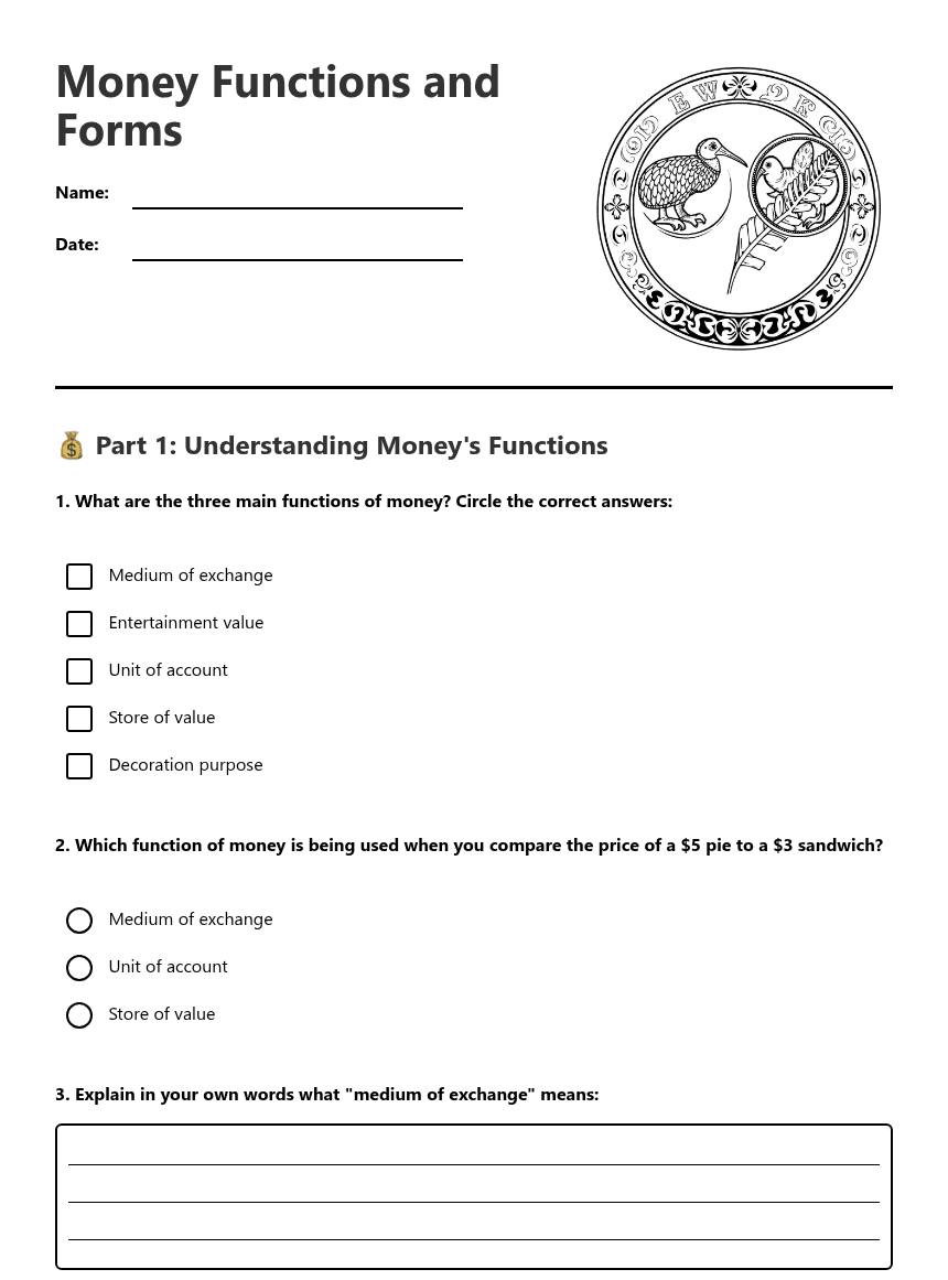 Money Functions and Forms worksheet preview