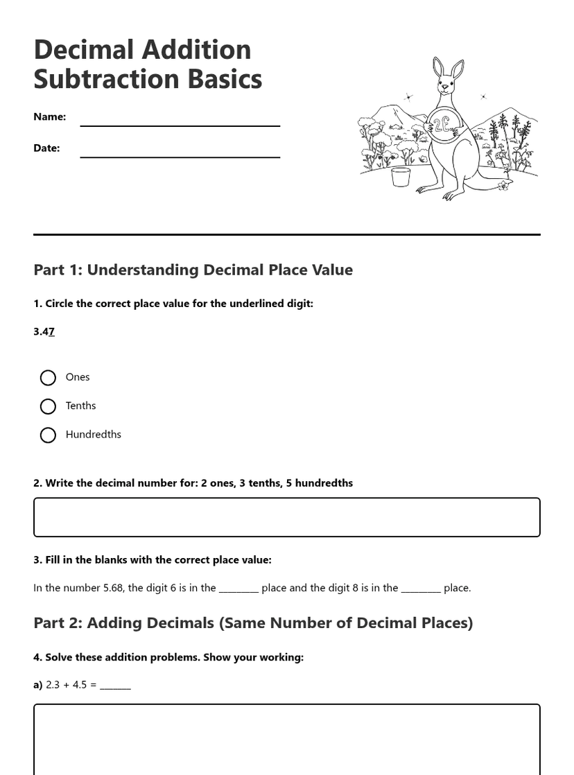 Decimal Addition Subtraction Basics