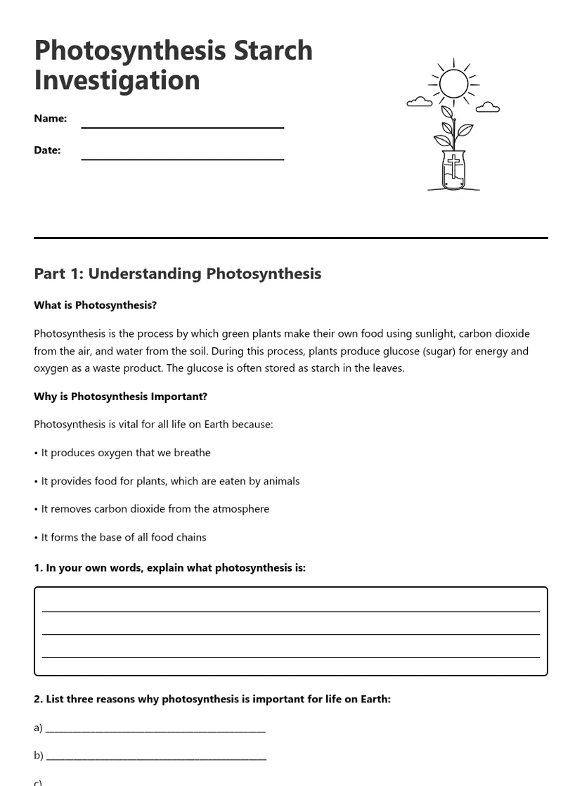Photosynthesis Starch Investigation