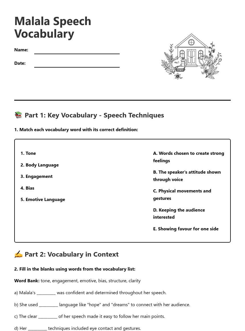 Malala Speech Vocabulary worksheet preview