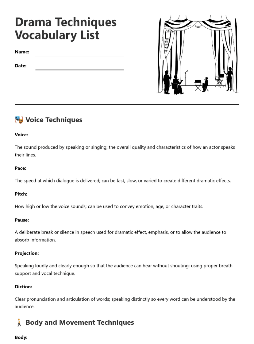 Drama Techniques Vocabulary List