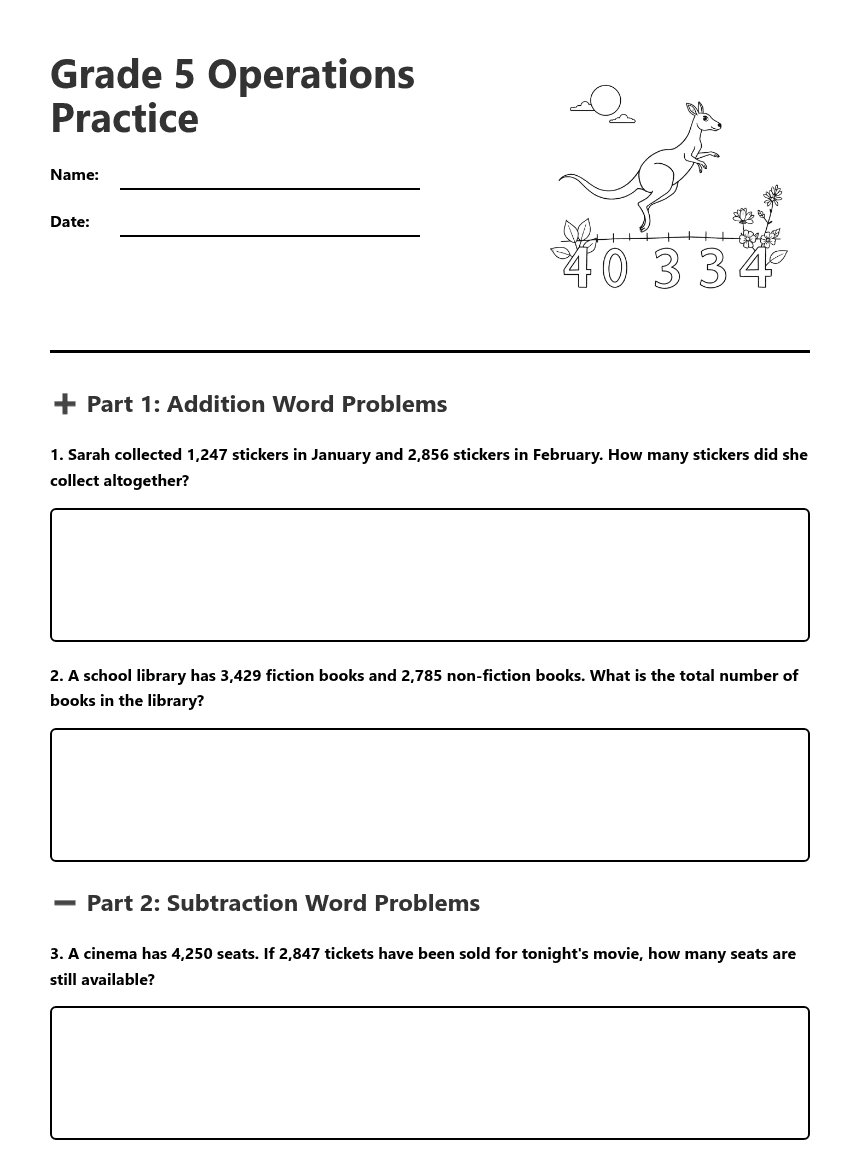Grade 5 Operations Practice worksheet preview