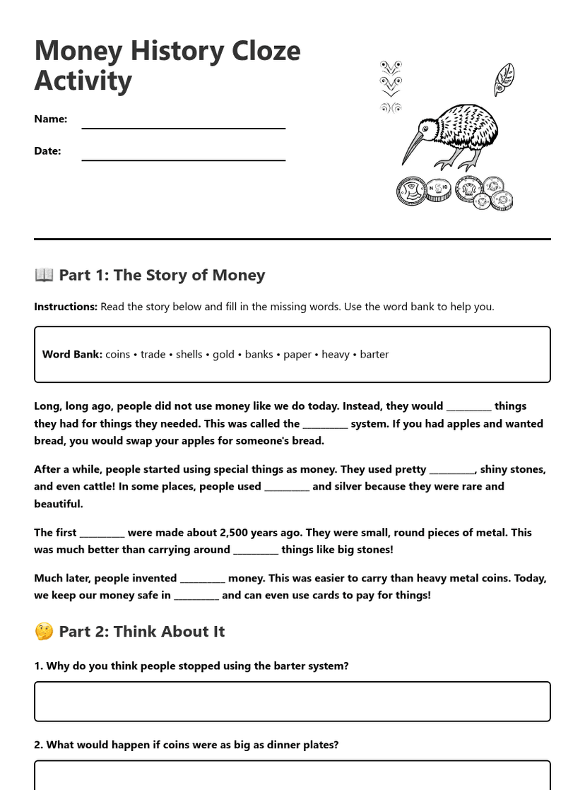 Money History Cloze Activity