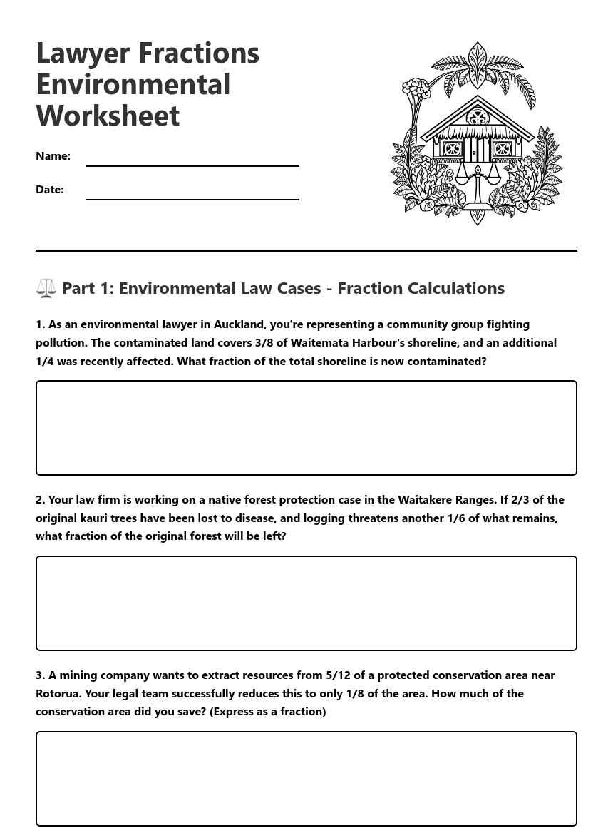 Lawyer Fractions Environmental Worksheet worksheet preview