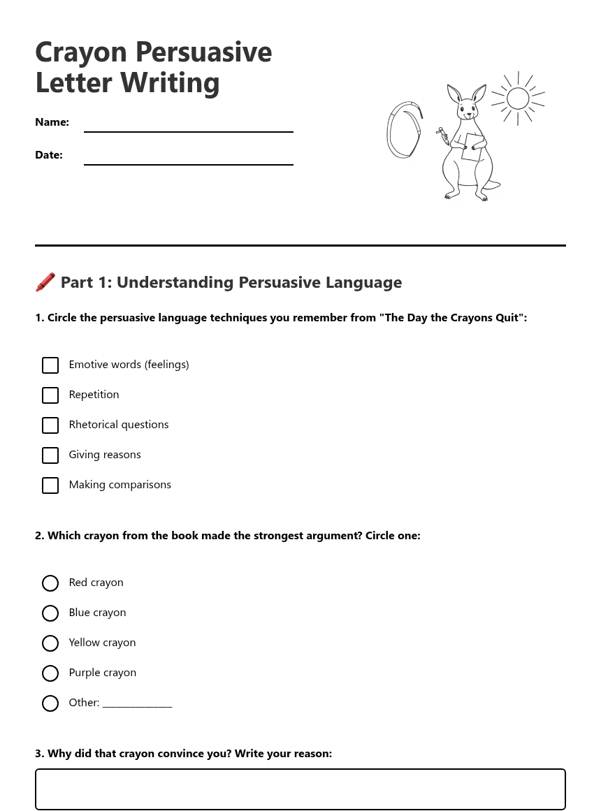 Crayon Persuasive Letter Writing worksheet preview