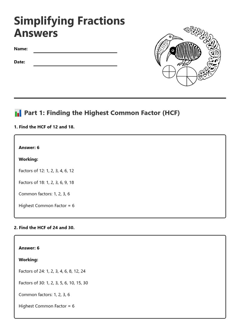 Simplifying Fractions Answers