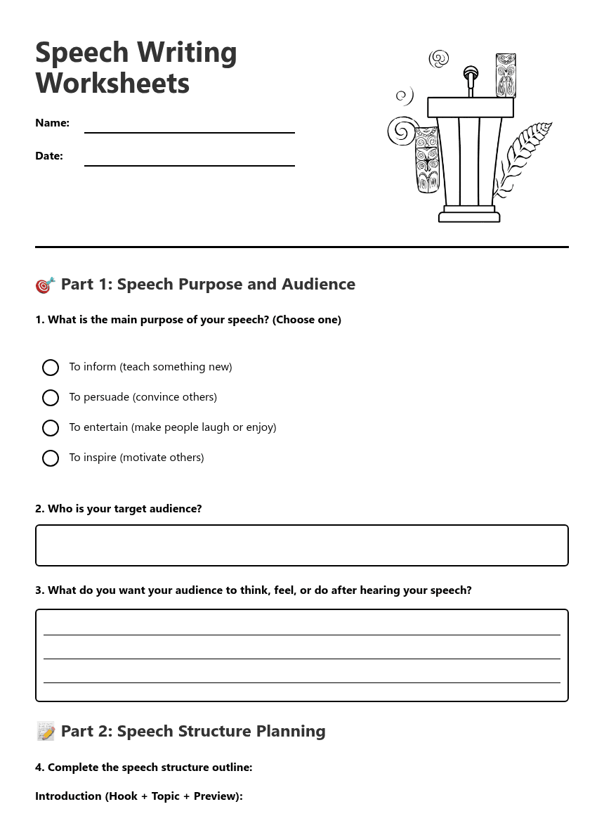 Speech Writing Worksheets worksheet preview