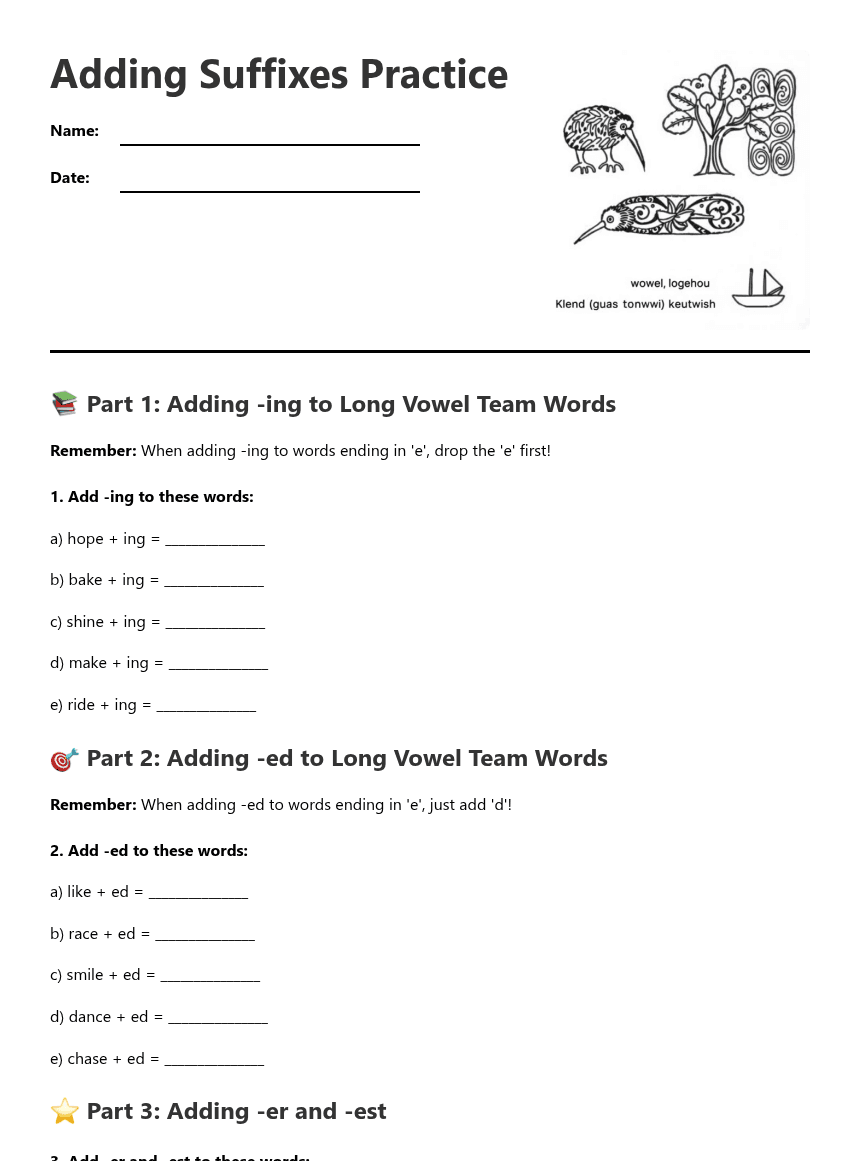 Adding Suffixes Practice worksheet preview