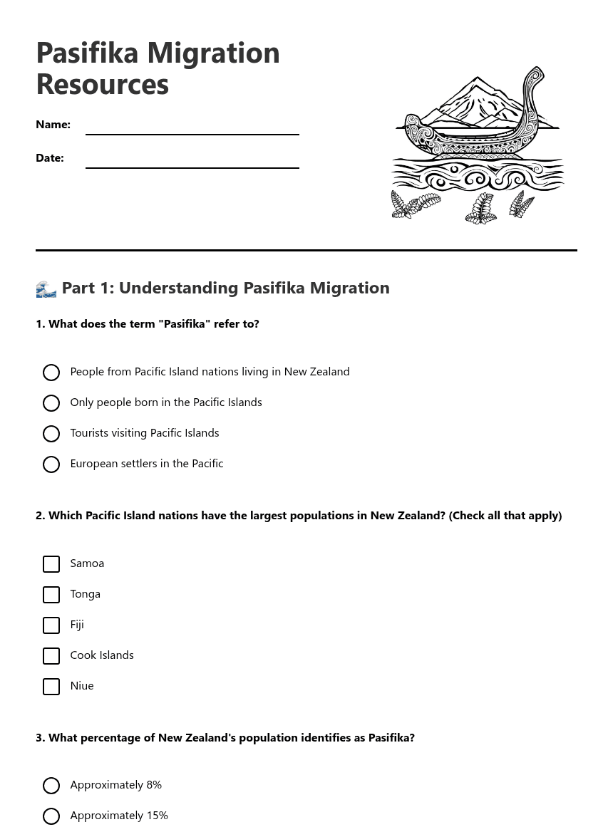 Pasifika Migration Resources worksheet preview