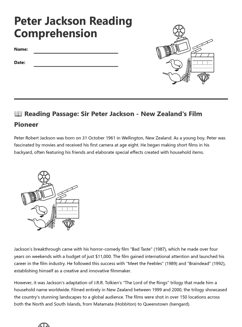 Peter Jackson Reading Comprehension