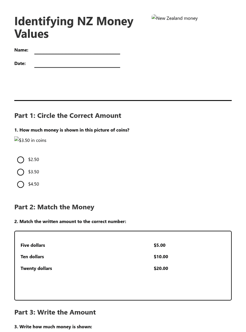 Identifying NZ Money Values