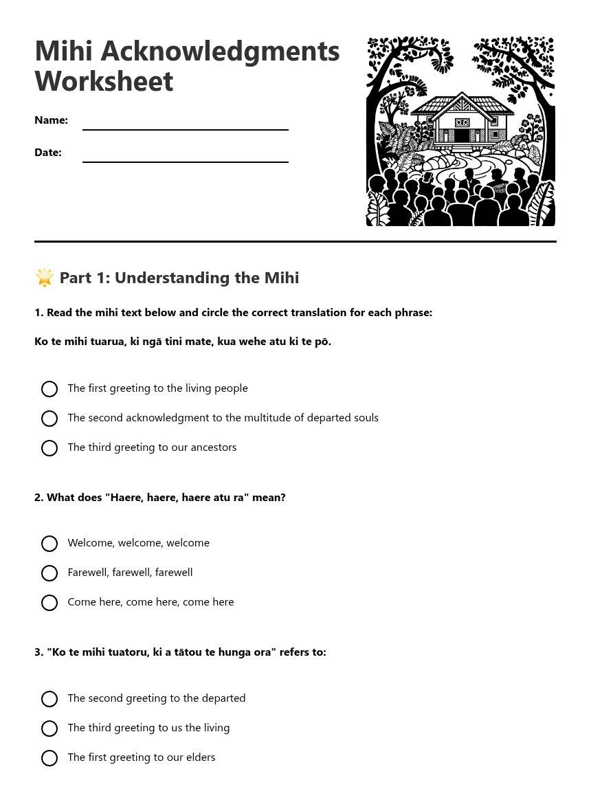 Mihi Acknowledgments Worksheet worksheet preview