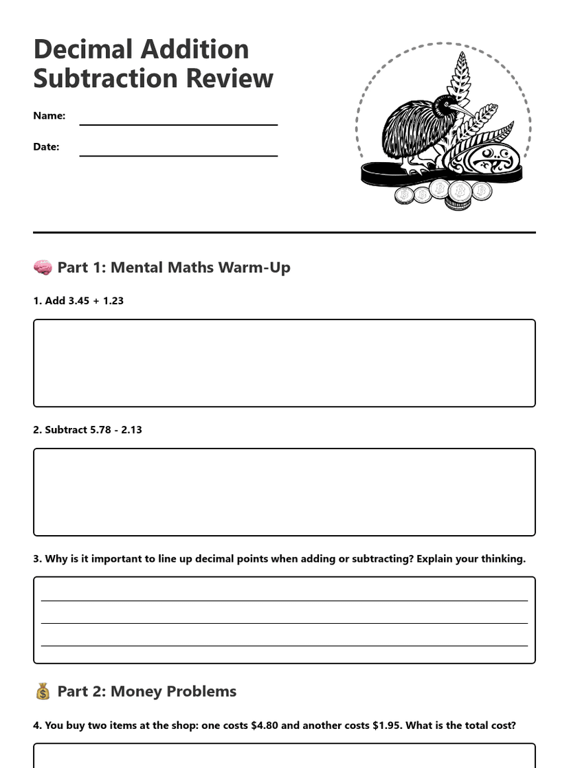 Decimal Addition Subtraction Review