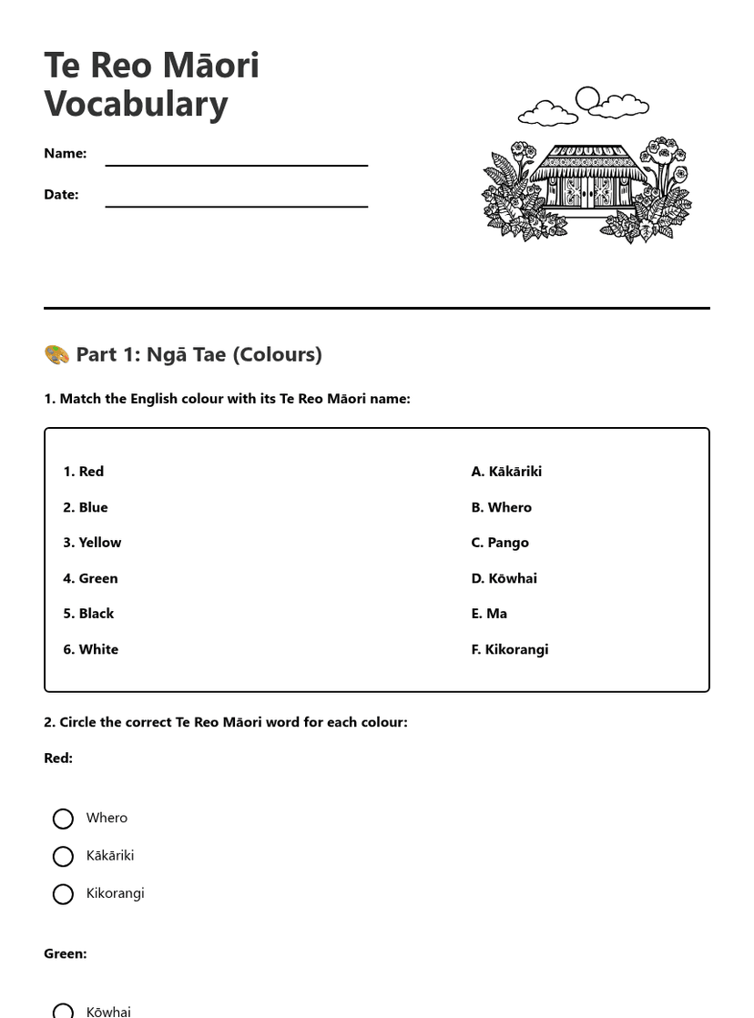 Te Reo Māori Vocabulary