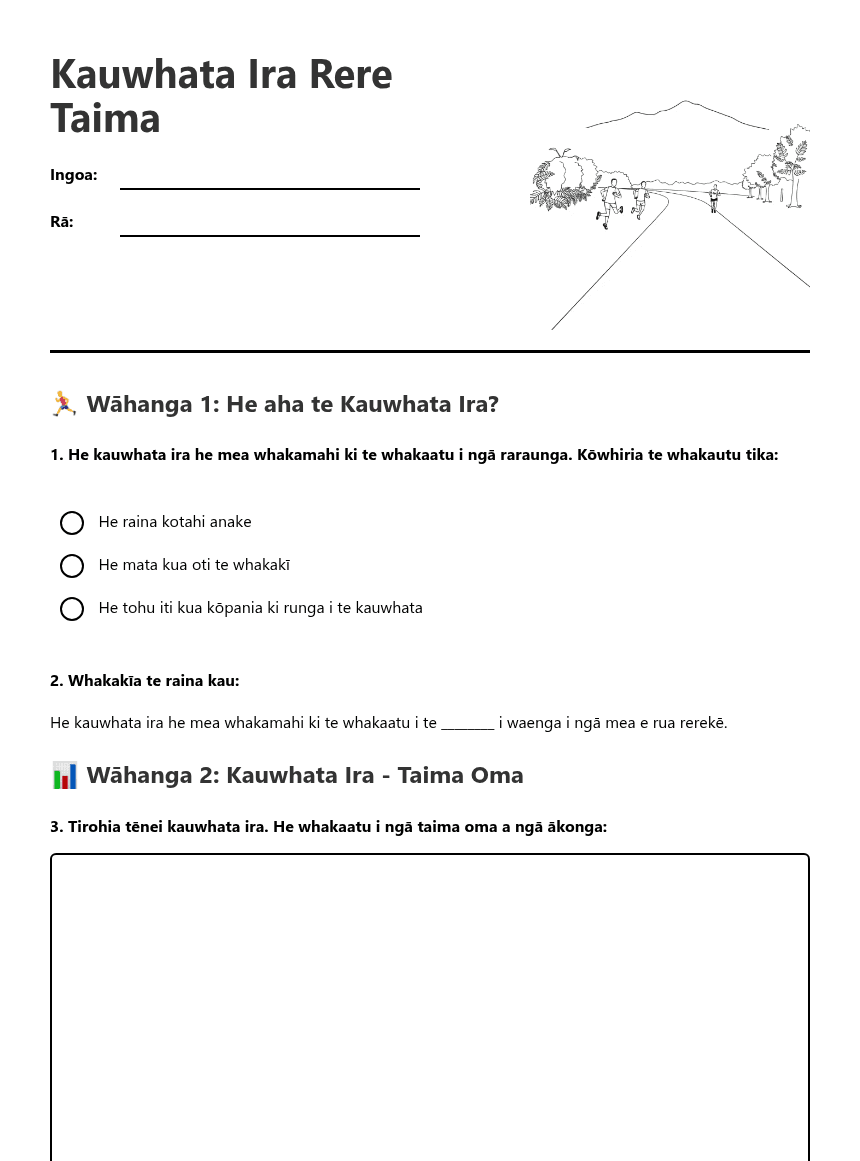 Kauwhata Ira Rere Taima worksheet preview