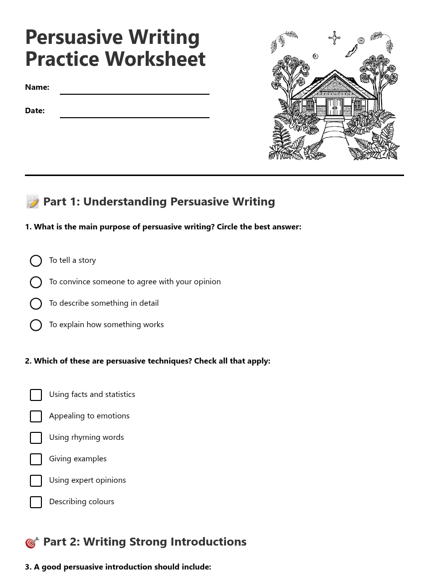 Persuasive Writing Practice Worksheet worksheet preview
