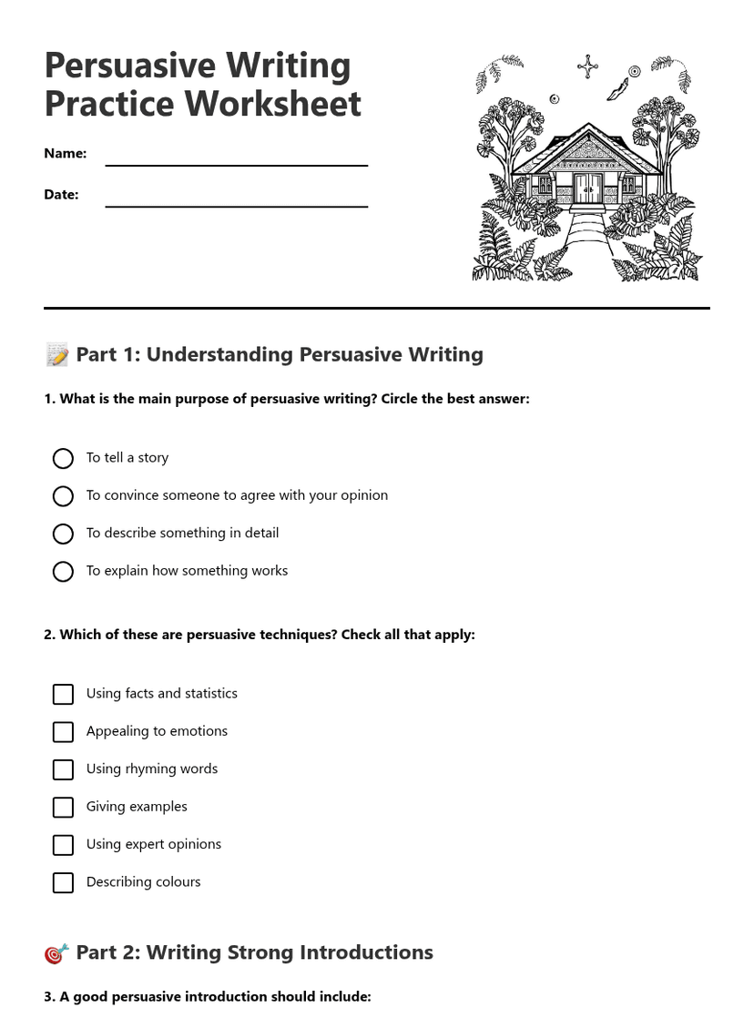 Persuasive Writing Practice Worksheet