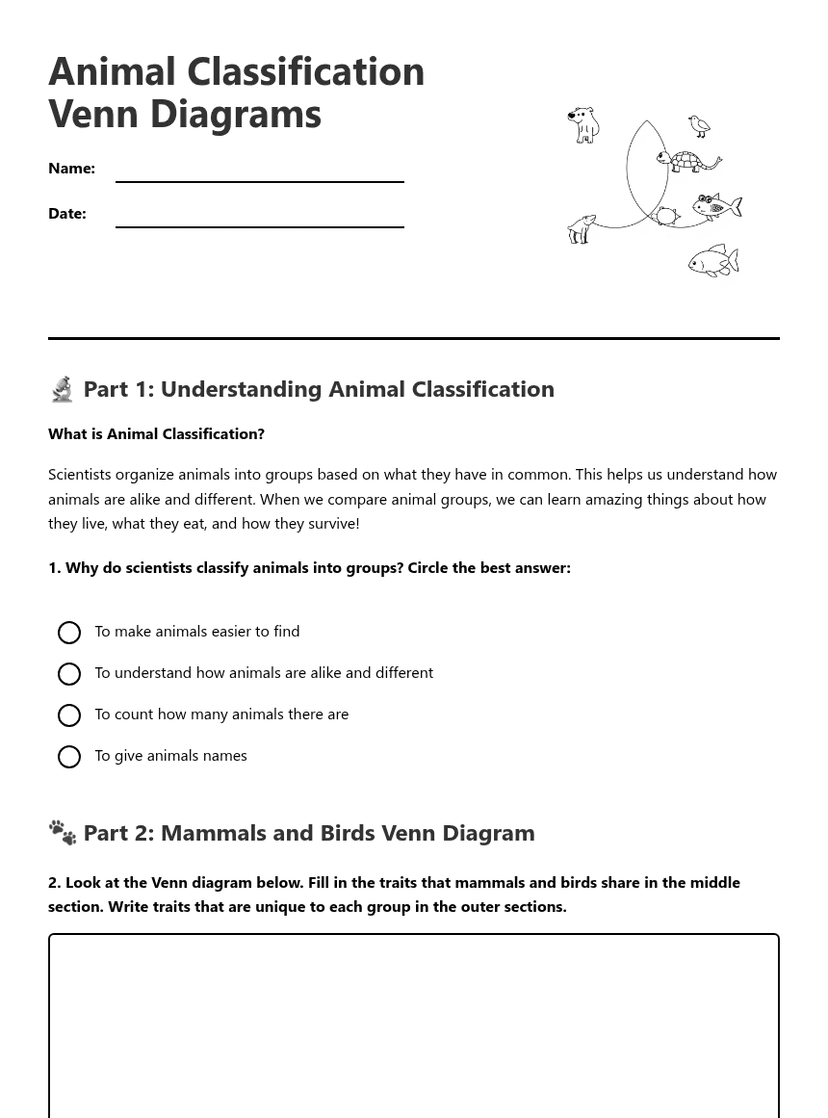 Animal Classification Venn Diagrams