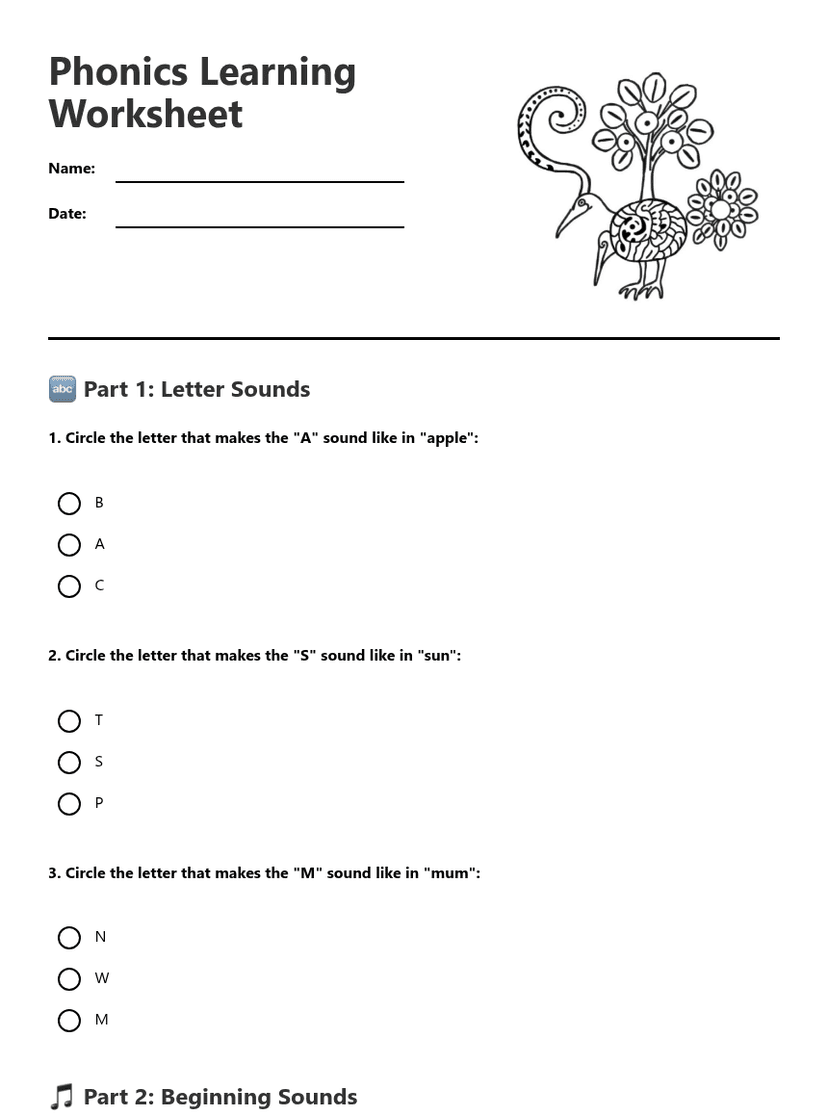 Phonics Learning Worksheet