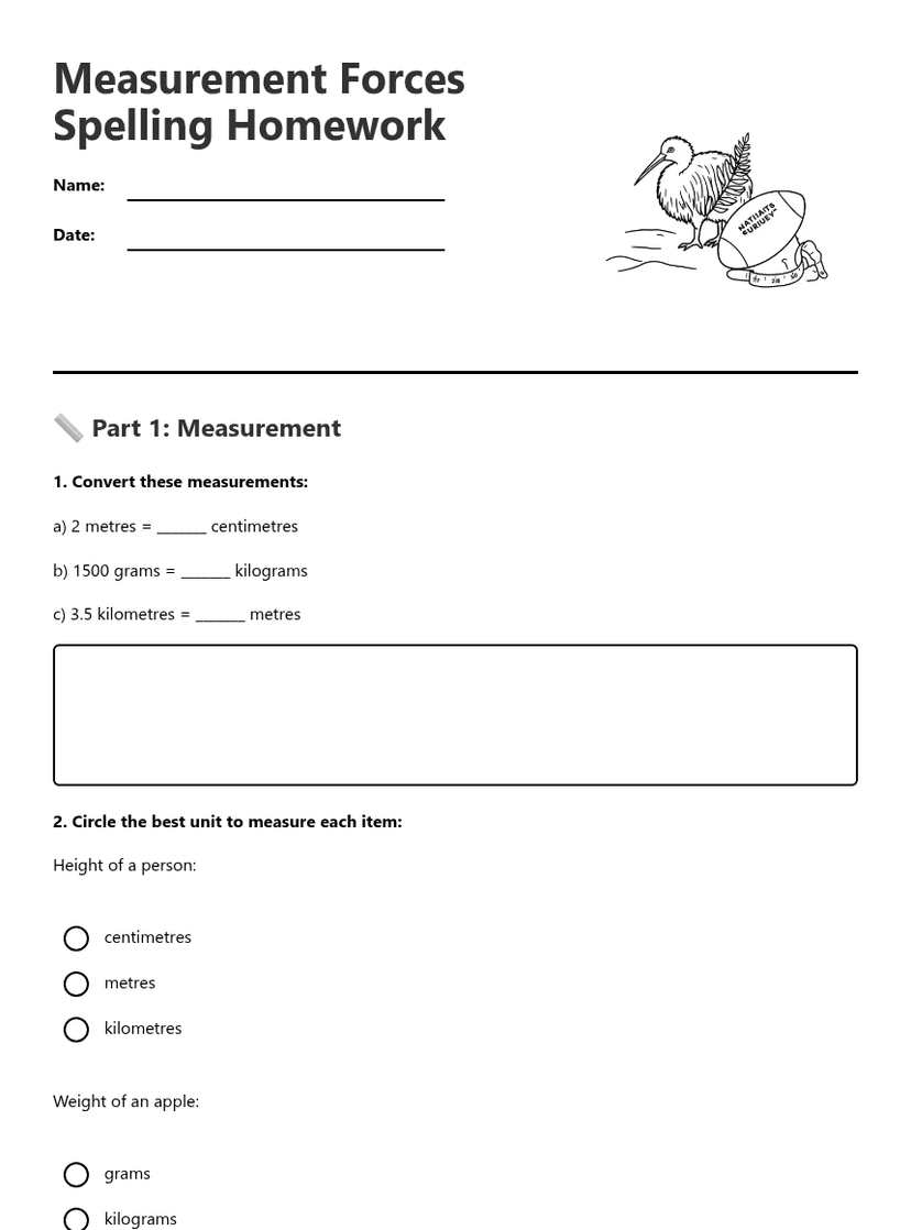 Measurement Forces Spelling Homework