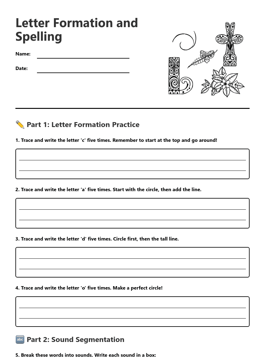 Letter Formation and Spelling worksheet preview