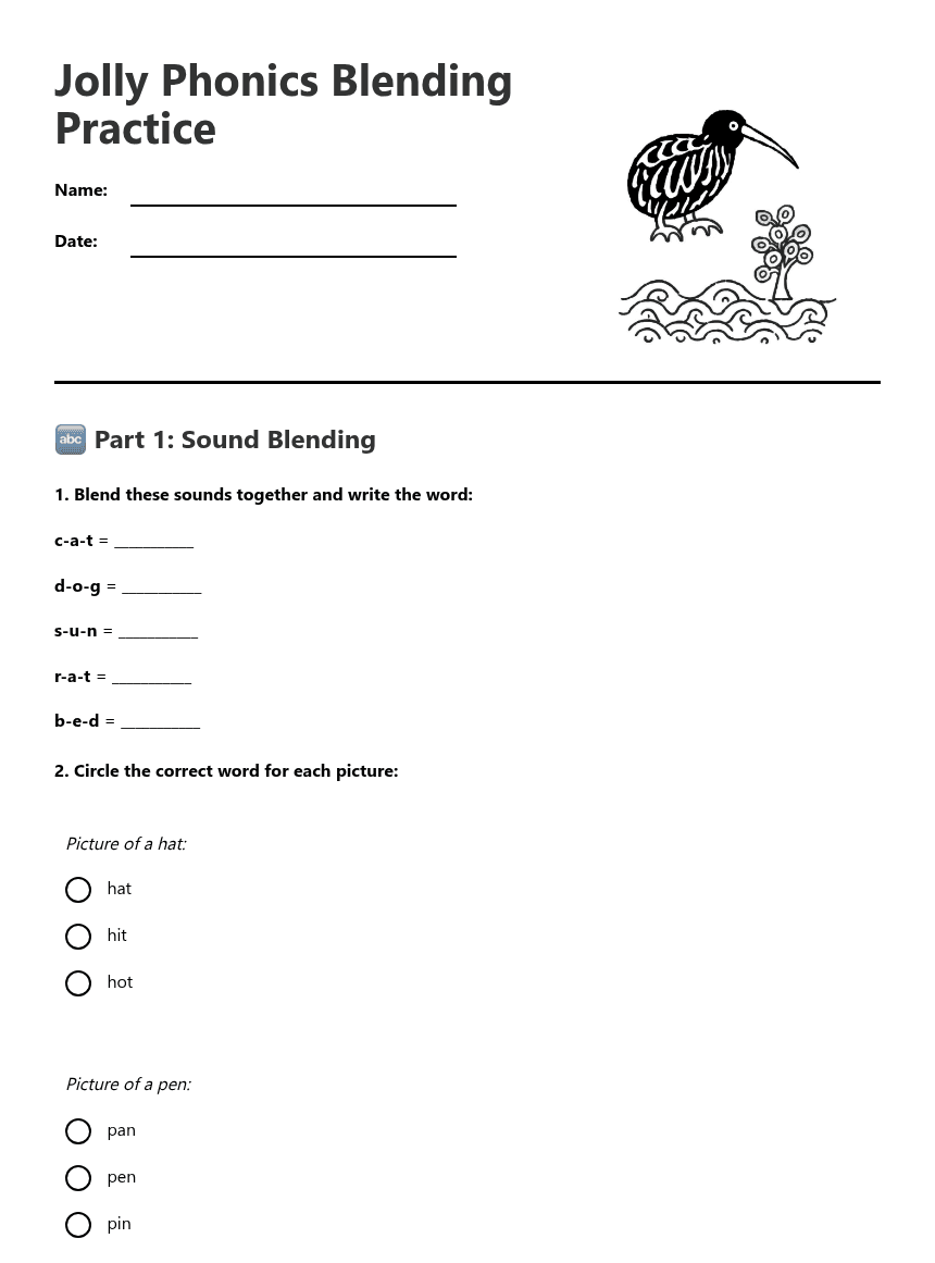 Jolly Phonics Blending Practice worksheet preview