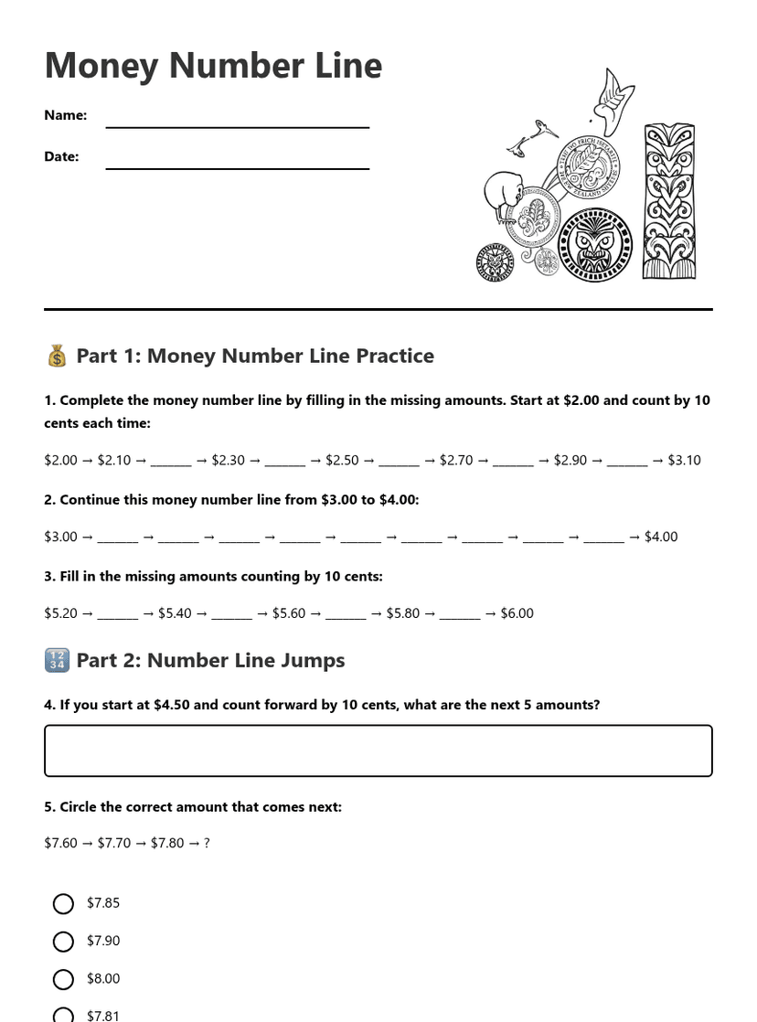 Money Number Line