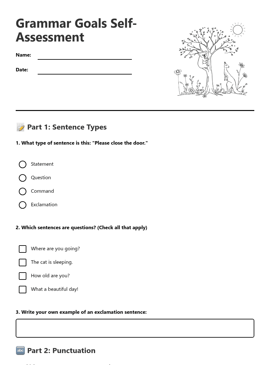Grammar Goals Self-Assessment worksheet preview