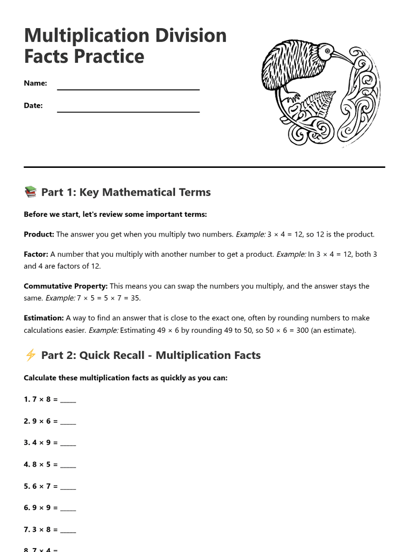 Multiplication Division Facts Practice