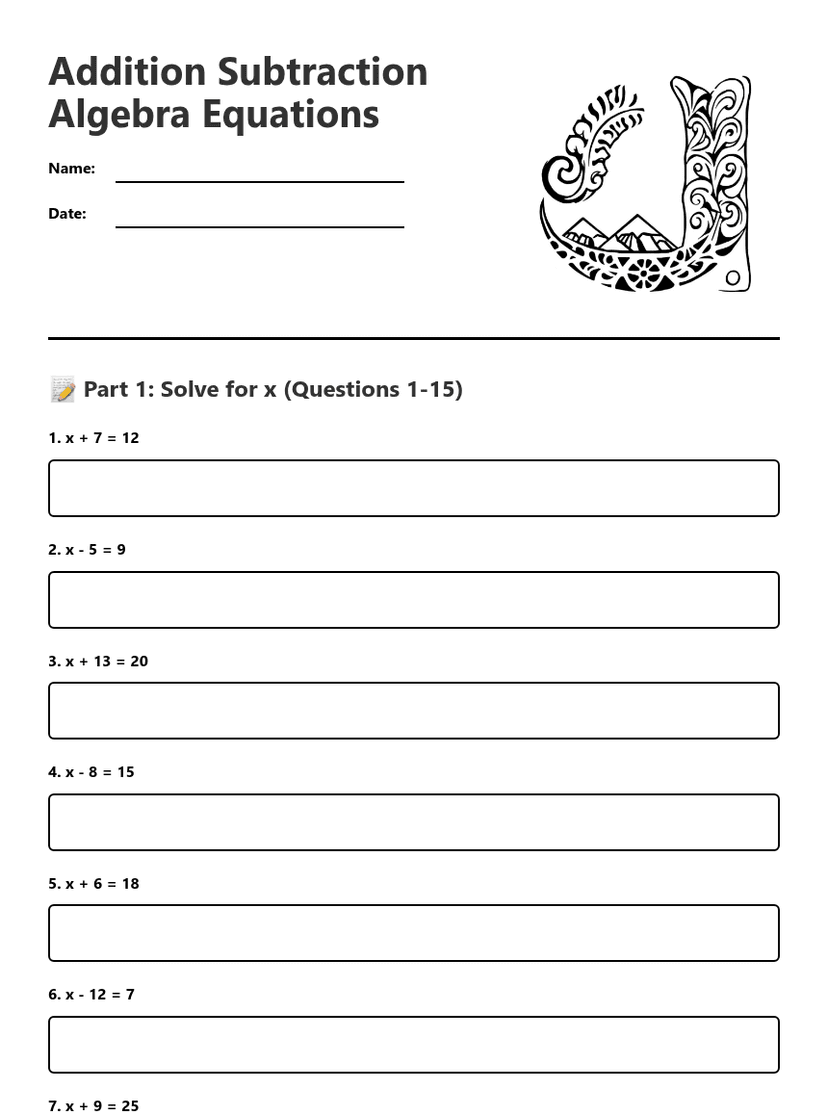 Addition Subtraction Algebra Equations