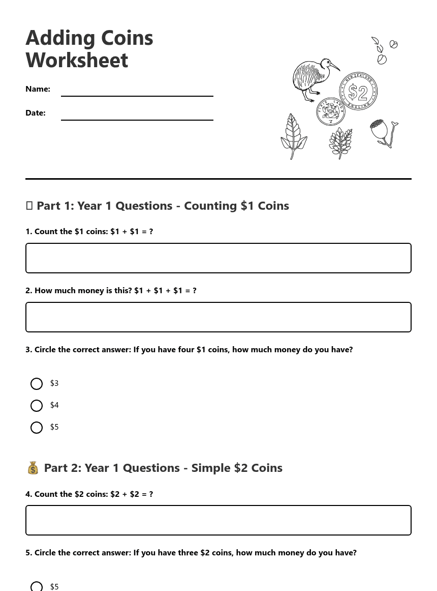 Adding Coins Worksheet worksheet preview
