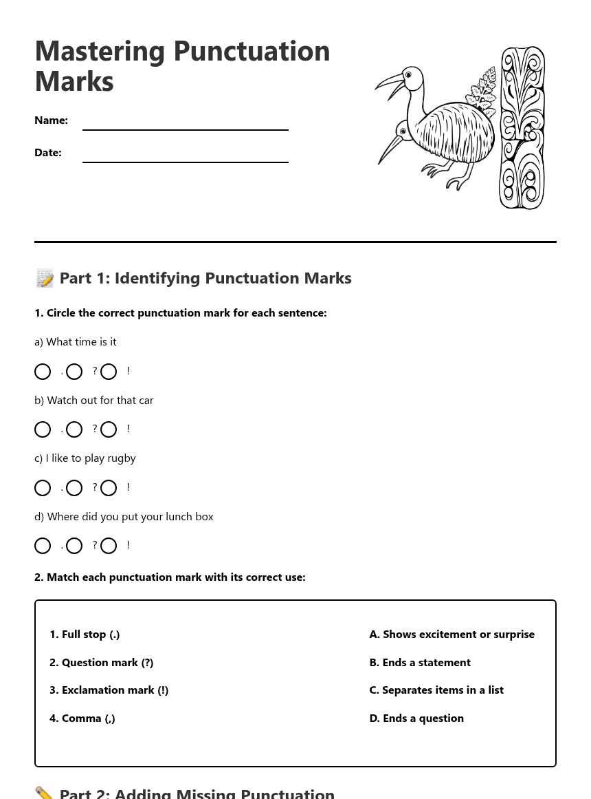 Mastering Punctuation Marks worksheet preview