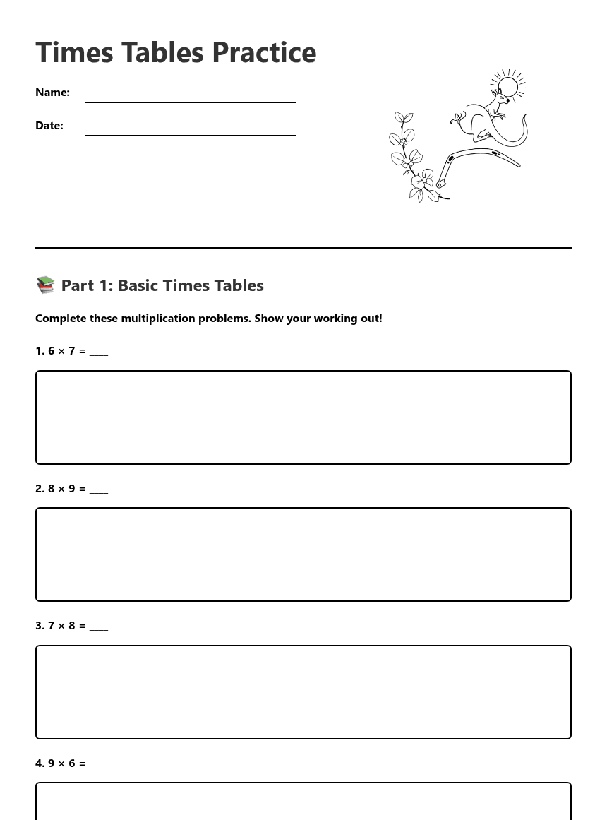 Times Tables Practice worksheet preview