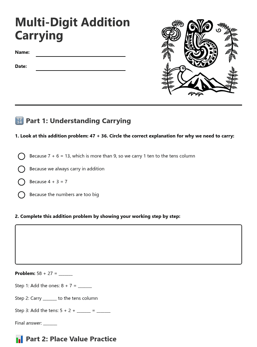 Multi-Digit Addition Carrying worksheet preview