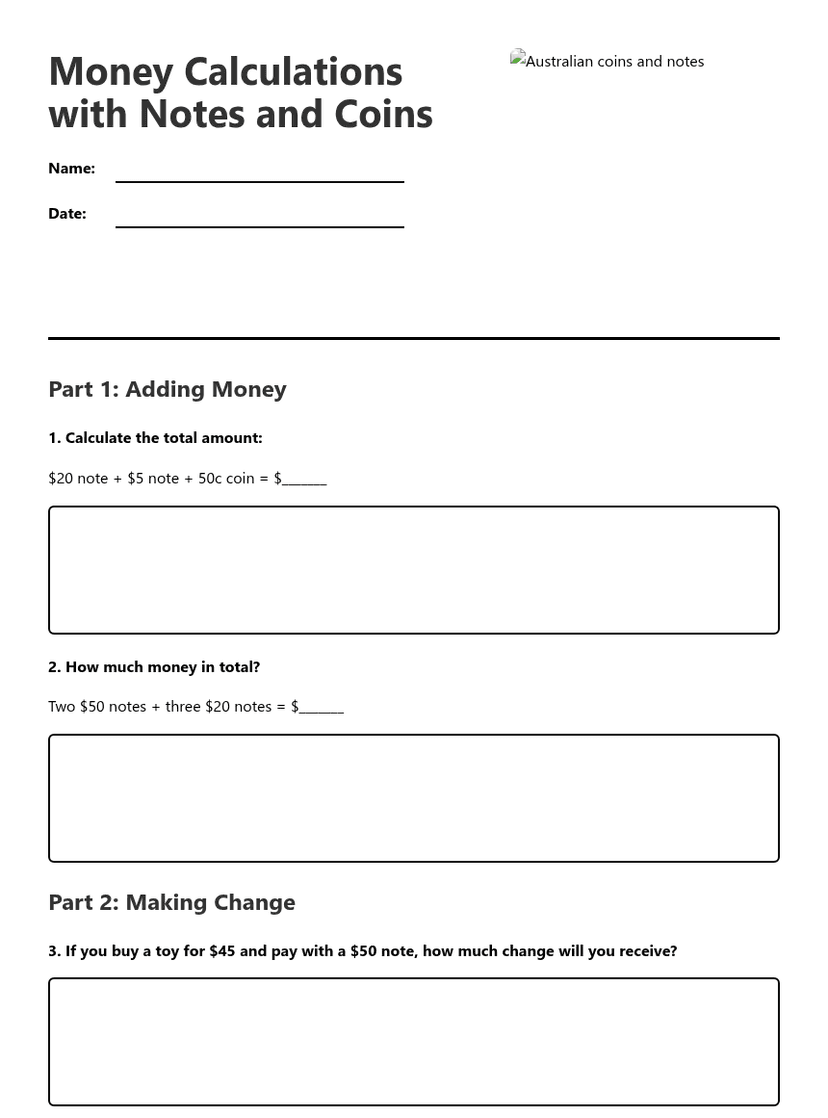 Money Calculations with Notes