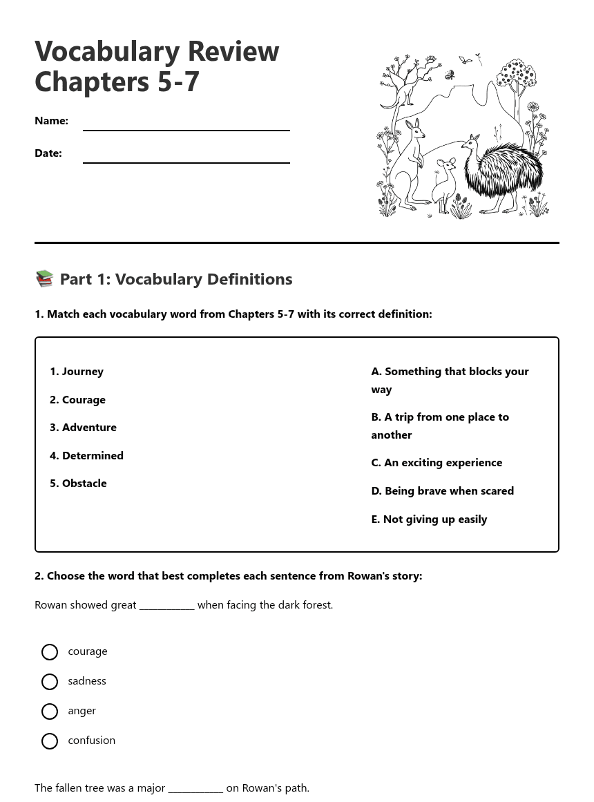 Vocabulary Review Chapters 5-7 worksheet preview