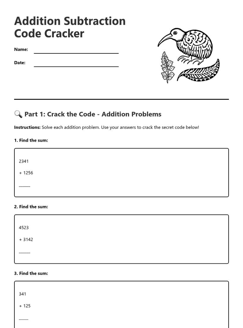 Addition Subtraction Code Cracker
