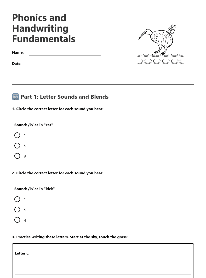 Phonics and Handwriting Fundamentals worksheet preview
