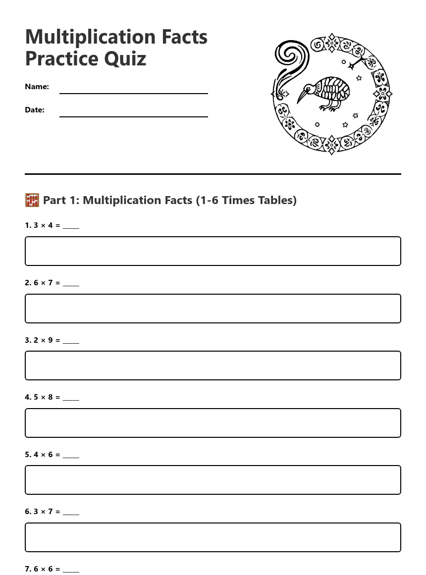 Multiplication Facts Practice Quiz worksheet preview