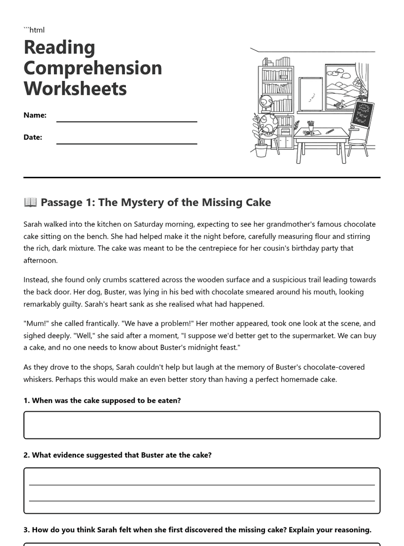Reading Comprehension Worksheets