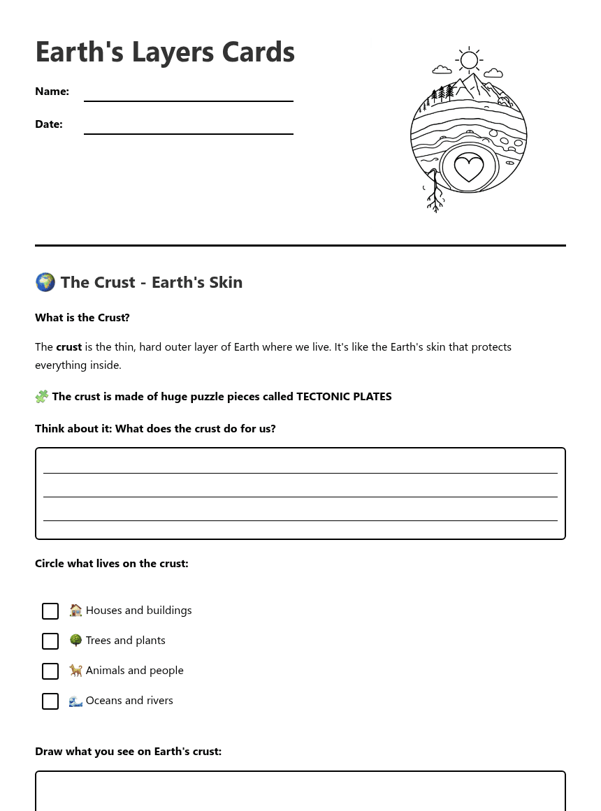 Earth's Layers Cards worksheet preview