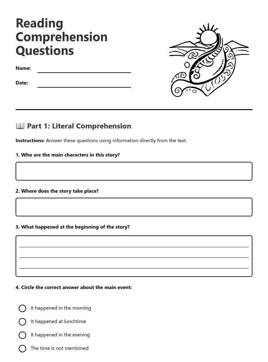 Reading Comprehension Questions worksheet preview
