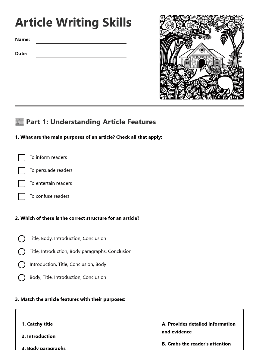 Article Writing Skills worksheet preview