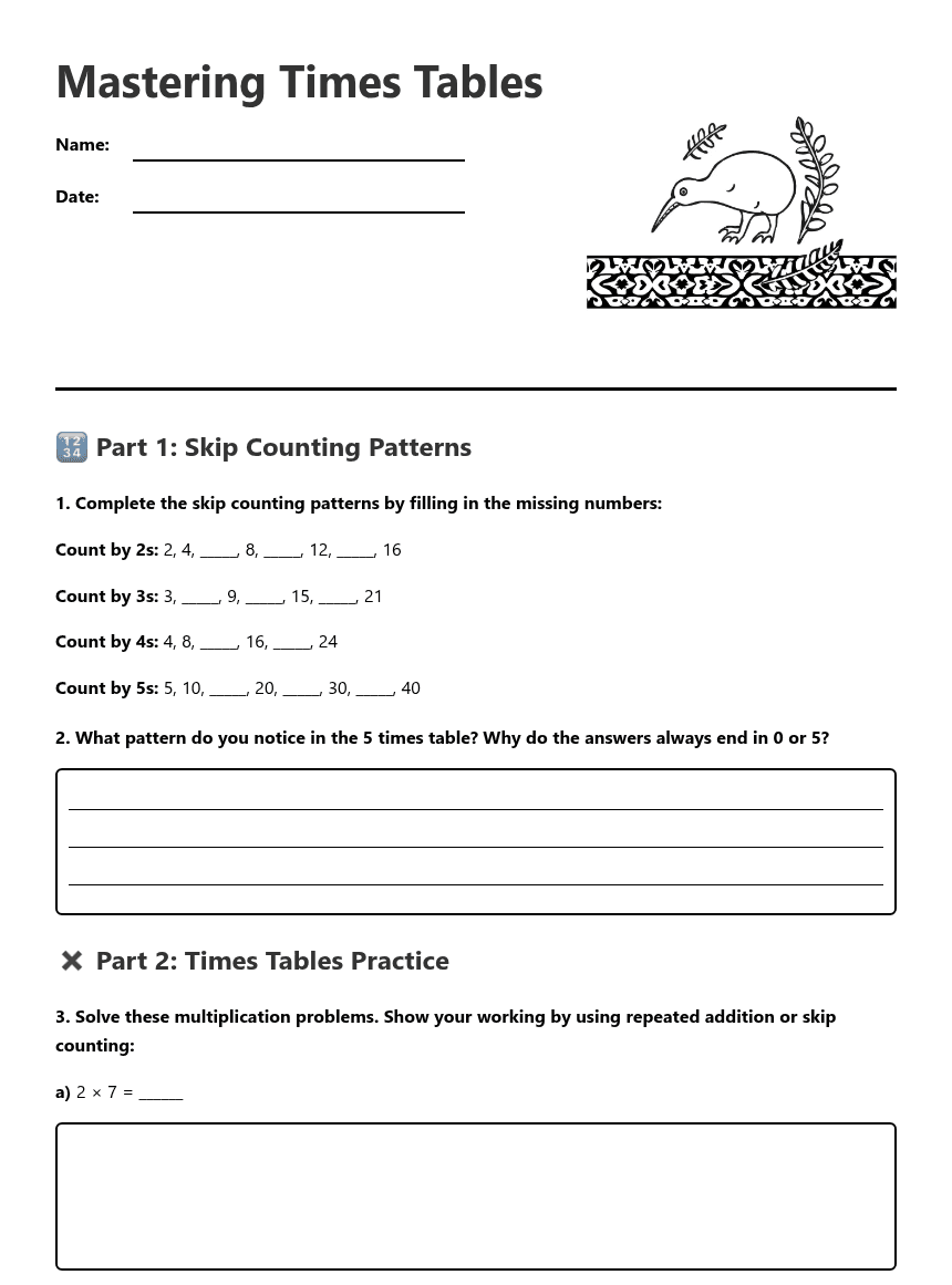 Mastering Times Tables worksheet preview